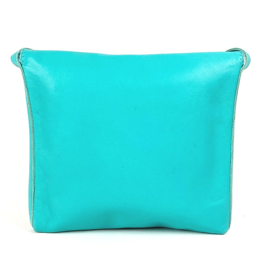 HERMES Tassel Fringe Sac Pompon Crossbody Pochette Shoulder Bag Leather Women's Turquoise Blue