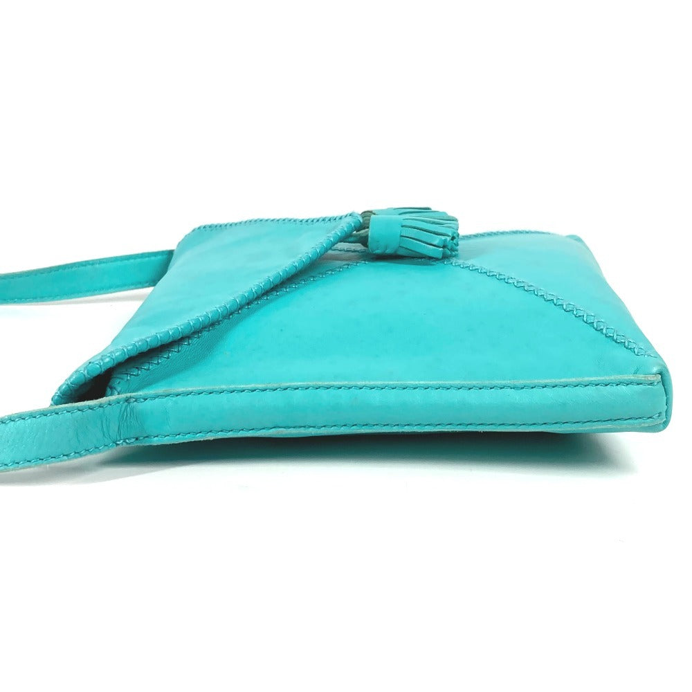 HERMES Tassel Fringe Sac Pompon Crossbody Pochette Shoulder Bag Leather Women's Turquoise Blue