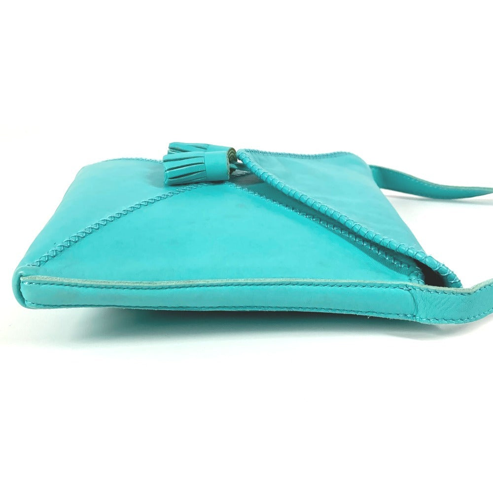HERMES Tassel Fringe Sac Pompon Crossbody Pochette Shoulder Bag Leather Women's Turquoise Blue