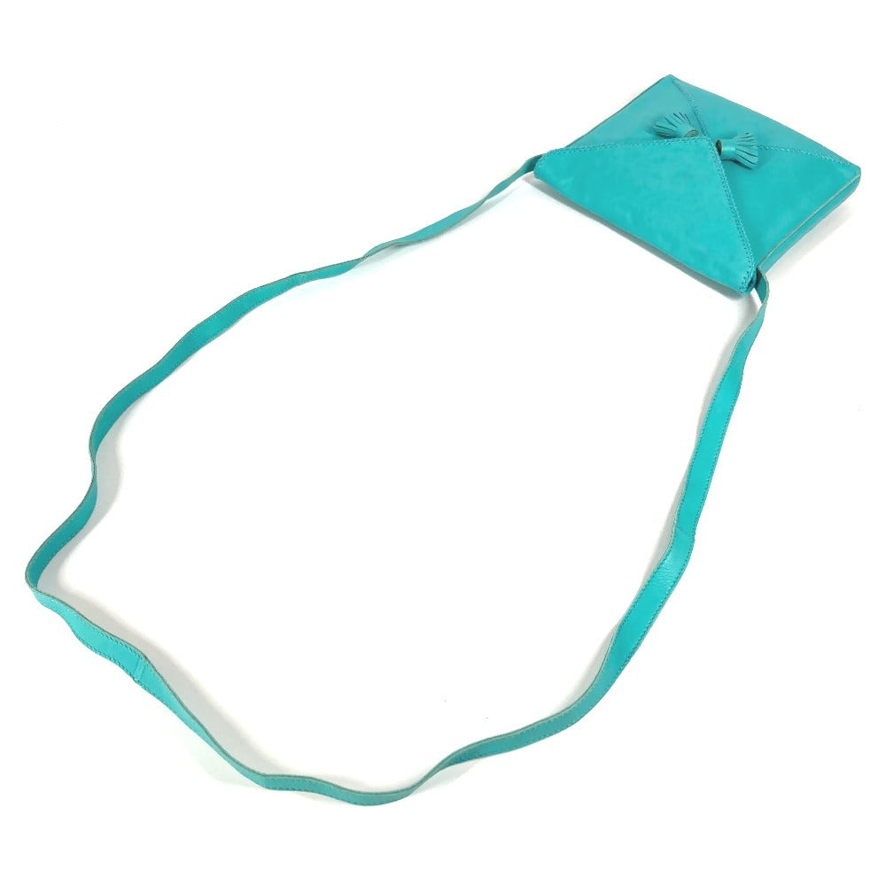 HERMES Tassel Fringe Sac Pompon Crossbody Pochette Shoulder Bag Leather Women's Turquoise Blue