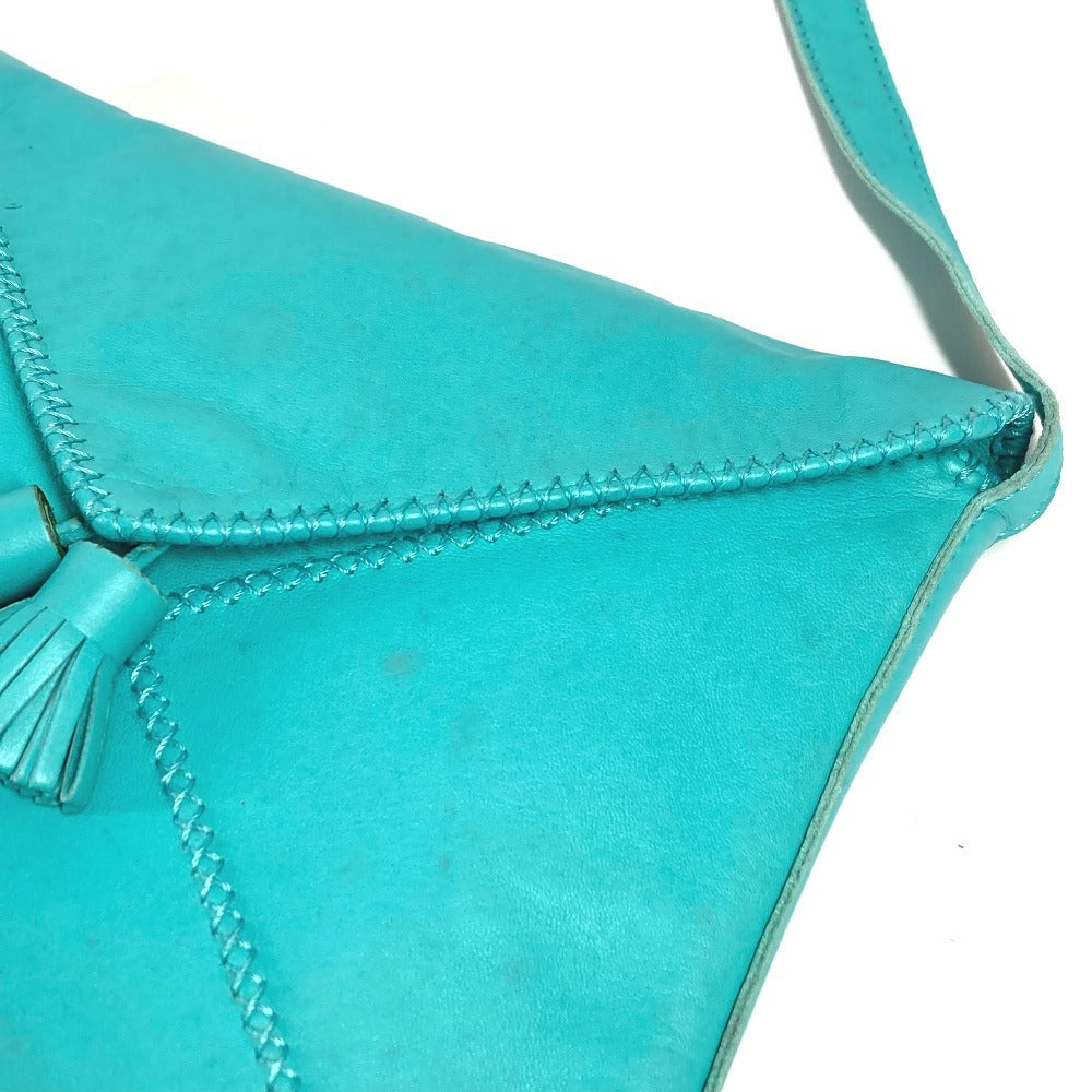 HERMES Tassel Fringe Sac Pompon Crossbody Pochette Shoulder Bag Leather Women's Turquoise Blue