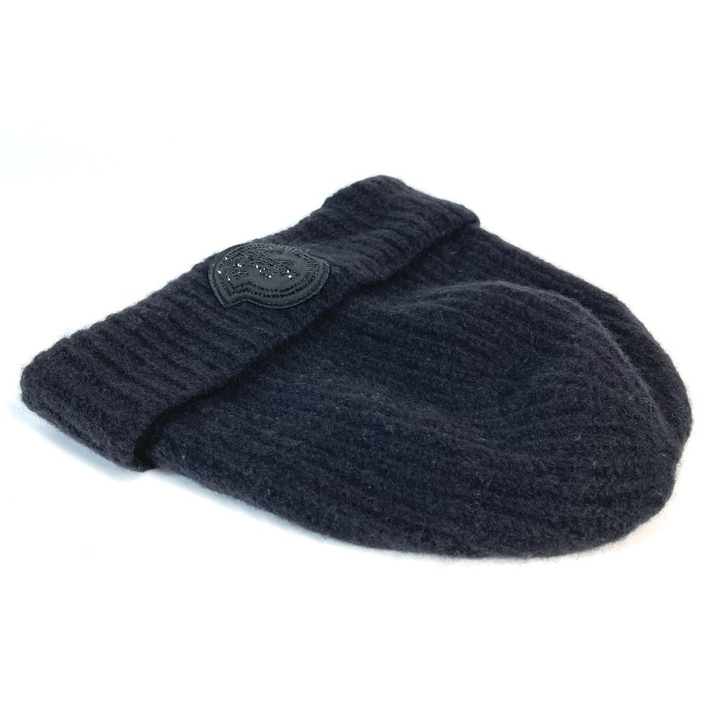 MONCLER Rhinestone Logo Beanie Hat, Knit Cap, Wool, Unisex, Black