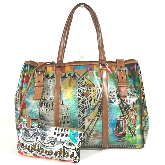 PRADA BR2515 ベネチアプリント 総柄 トライアングルロゴ 三角ロゴ プレート カバン ショルダーバッグ 肩掛け トートバッグ ビニール/レザー レディース マルチカラー