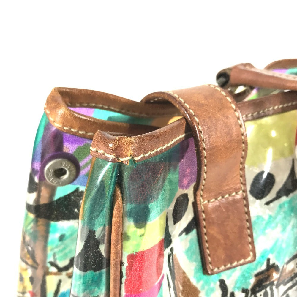 PRADA BR2515 Venetian Print All-Over Triangle Logo Plaque Shoulder Bag/Tote Bag in Vinyl/Leather, Multicolor