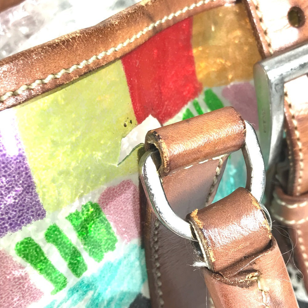 PRADA BR2515 Venetian Print All-Over Triangle Logo Plaque Shoulder Bag/Tote Bag in Vinyl/Leather, Multicolor