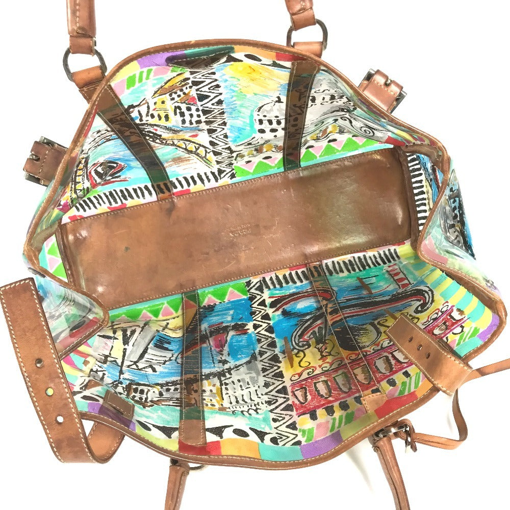 PRADA BR2515 Venetian Print All-Over Triangle Logo Plaque Shoulder Bag/Tote Bag in Vinyl/Leather, Multicolor