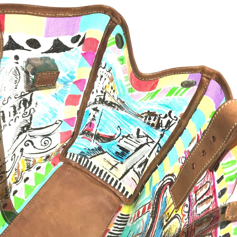 PRADA BR2515 Venetian Print All-Over Triangle Logo Plaque Shoulder Bag/Tote Bag in Vinyl/Leather, Multicolor