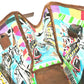 PRADA BR2515 Venetian Print All-Over Triangle Logo Plaque Shoulder Bag/Tote Bag in Vinyl/Leather, Multicolor