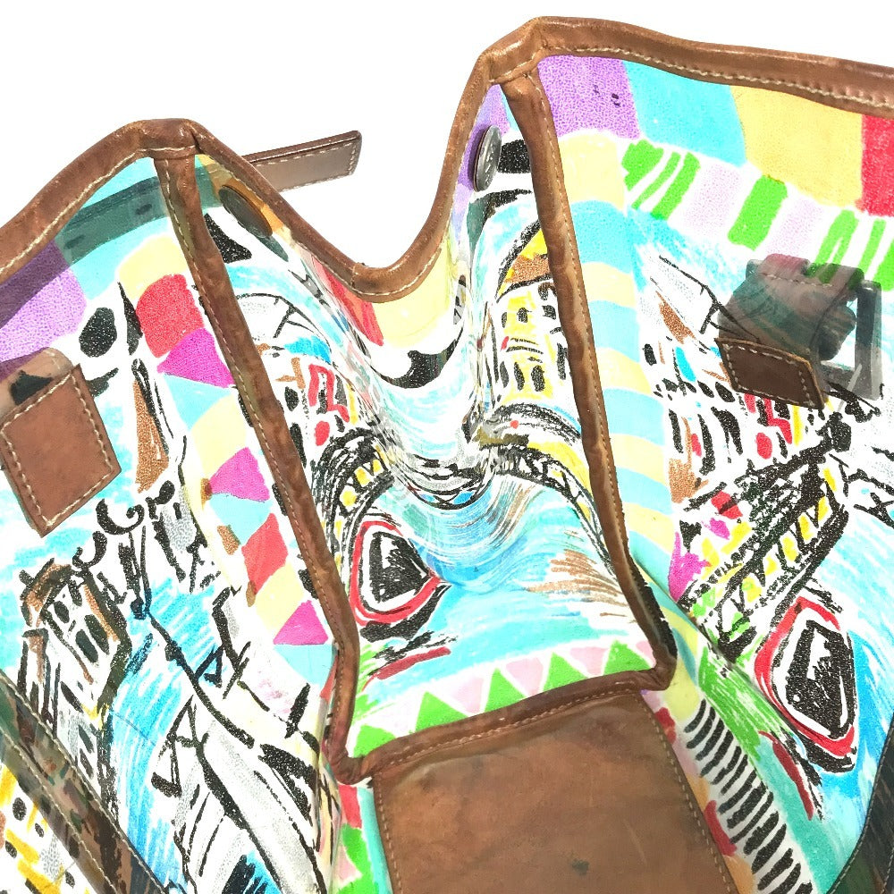PRADA BR2515 Venetian Print All-Over Triangle Logo Plaque Shoulder Bag/Tote Bag in Vinyl/Leather, Multicolor