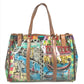 PRADA BR2515 Venetian Print All-Over Triangle Logo Plaque Shoulder Bag/Tote Bag in Vinyl/Leather, Multicolor