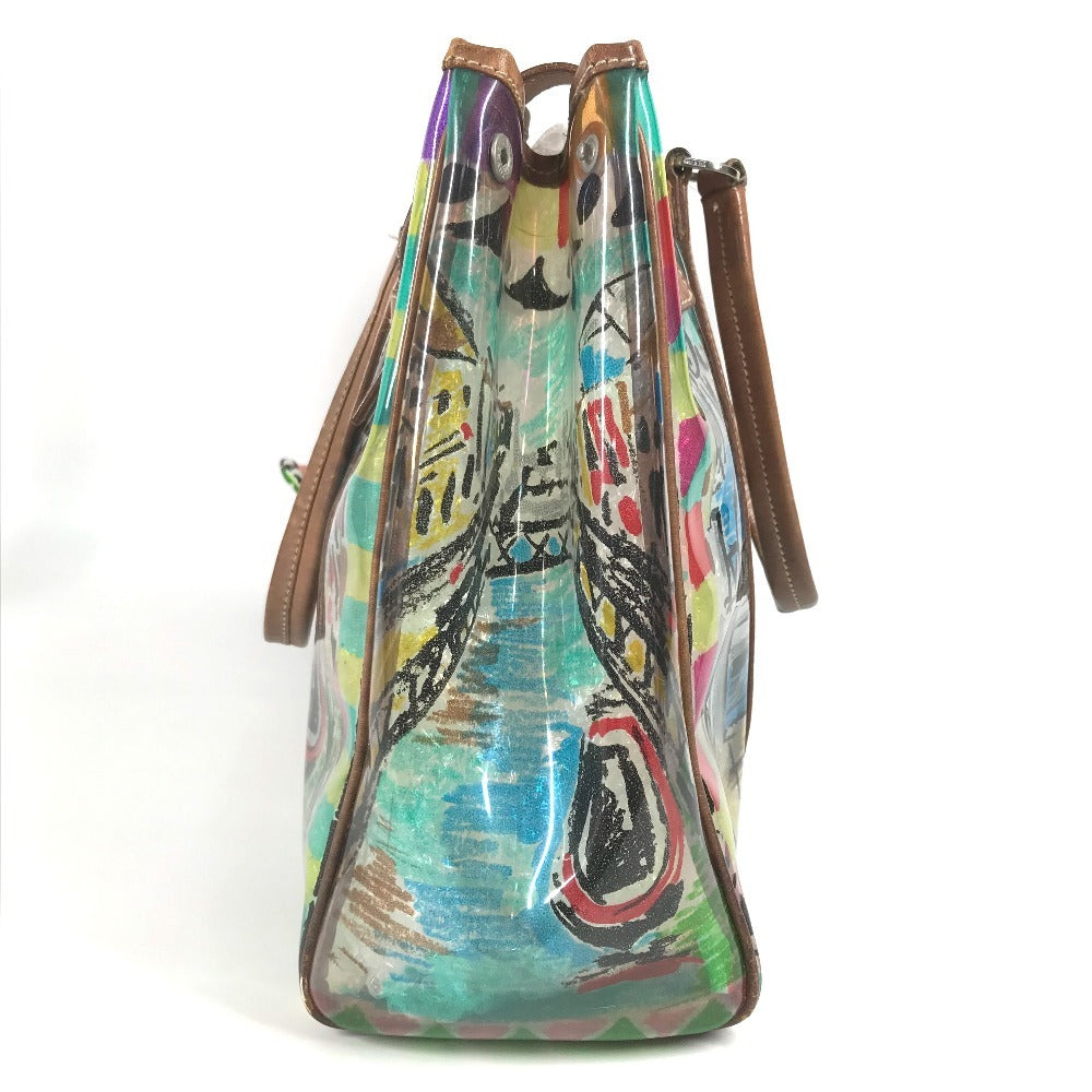 PRADA BR2515 Venetian Print All-Over Triangle Logo Plaque Shoulder Bag/Tote Bag in Vinyl/Leather, Multicolor