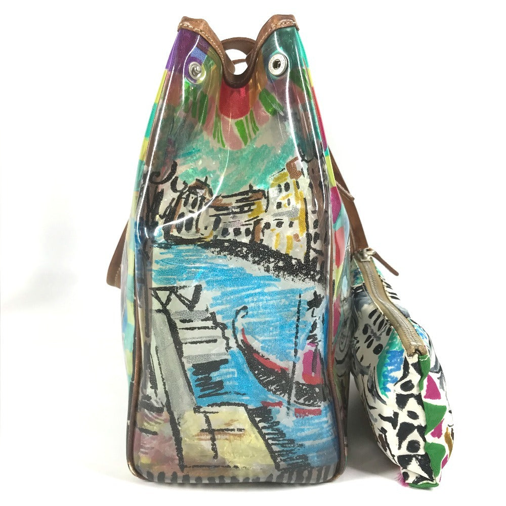 PRADA BR2515 Venetian Print All-Over Triangle Logo Plaque Shoulder Bag/Tote Bag in Vinyl/Leather, Multicolor