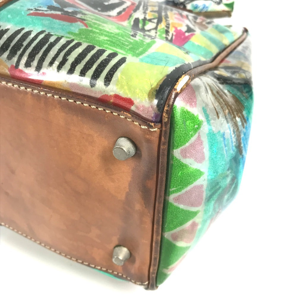 PRADA BR2515 Venetian Print All-Over Triangle Logo Plaque Shoulder Bag/Tote Bag in Vinyl/Leather, Multicolor