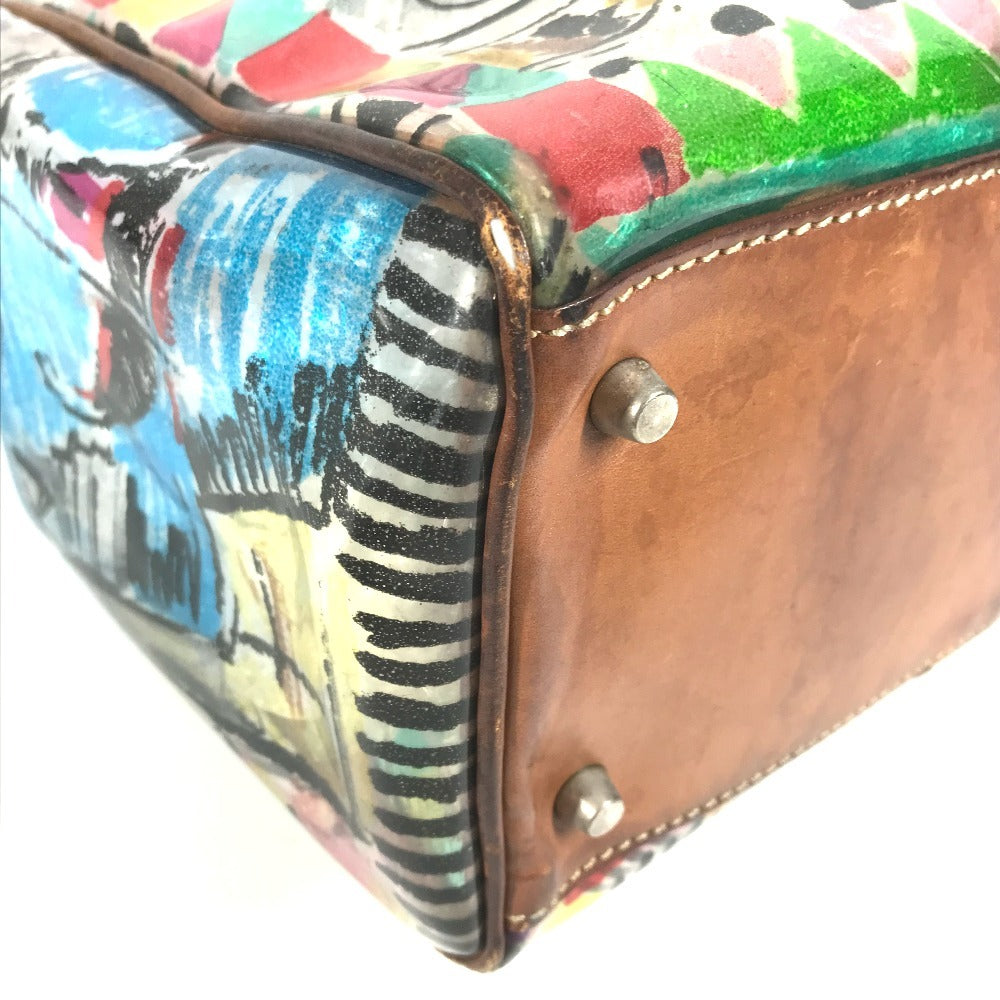 PRADA BR2515 Venetian Print All-Over Triangle Logo Plaque Shoulder Bag/Tote Bag in Vinyl/Leather, Multicolor
