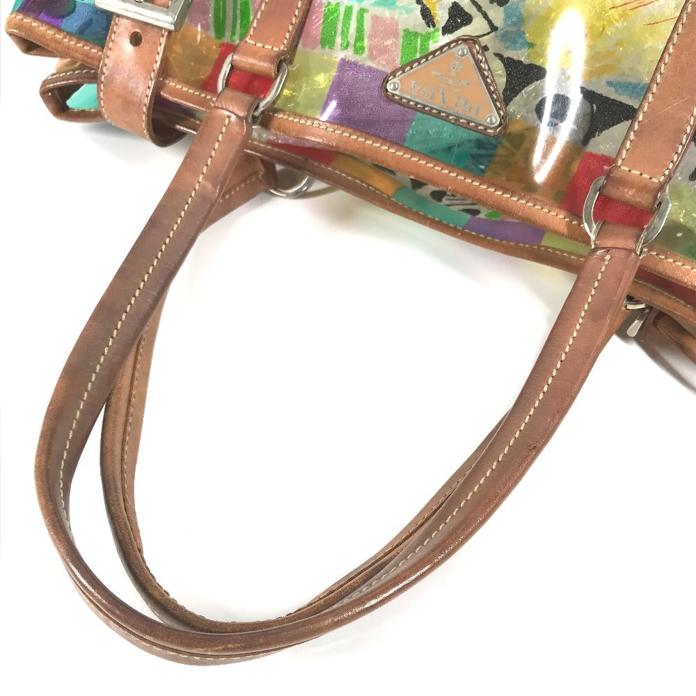 PRADA BR2515 Venetian Print All-Over Triangle Logo Plaque Shoulder Bag/Tote Bag in Vinyl/Leather, Multicolor