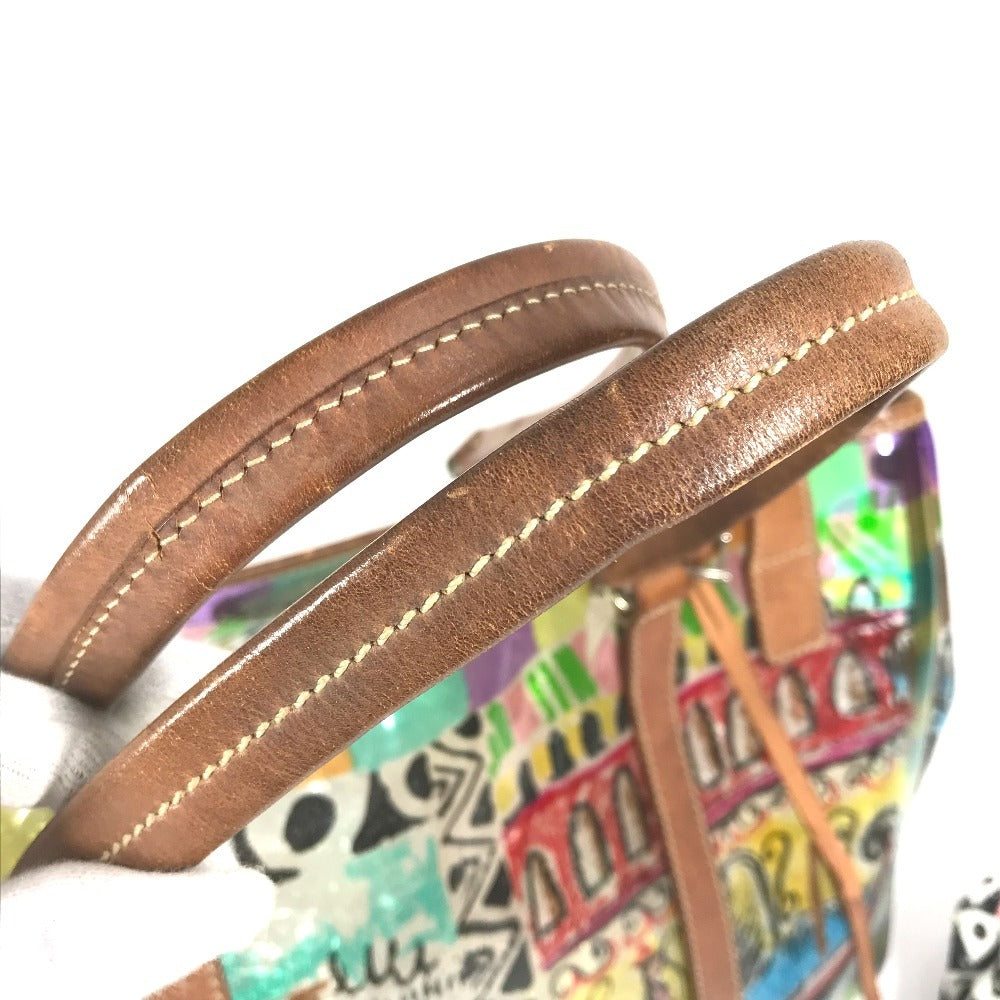 PRADA BR2515 Venetian Print All-Over Triangle Logo Plaque Shoulder Bag/Tote Bag in Vinyl/Leather, Multicolor