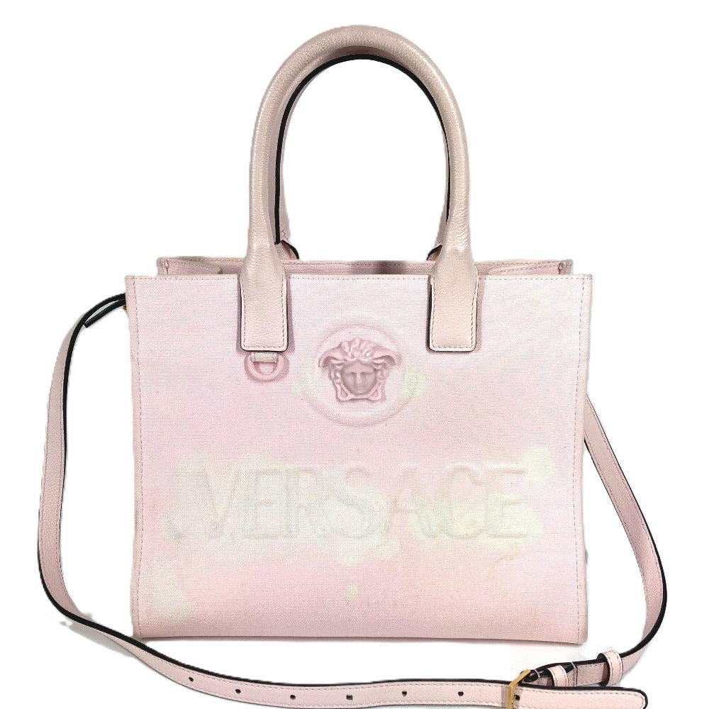 VERSACE メデューサ ロゴ ラ・メドゥーサバッグ カバン 2WAYバッグ ハンドバッグ トートバッグ 斜め掛け ショルダーバッグ レザー/キャンバス レディース ピンク