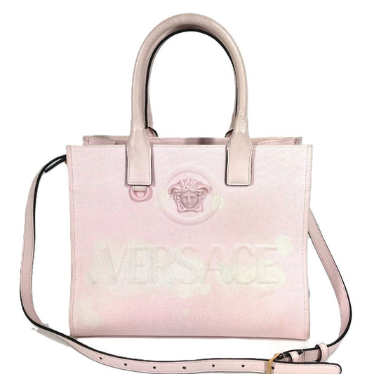 VERSACE メデューサ ロゴ ラ・メドゥーサバッグ カバン 2WAYバッグ ハンドバッグ トートバッグ 斜め掛け ショルダーバッグ レザー/キャンバス レディース ピンク