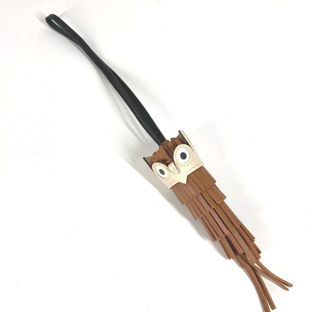 HERMES Chouette Owl Bag Charm, Accessory Keychain Charm, Leather, Women's, Gold/Black/Hatchet Brown