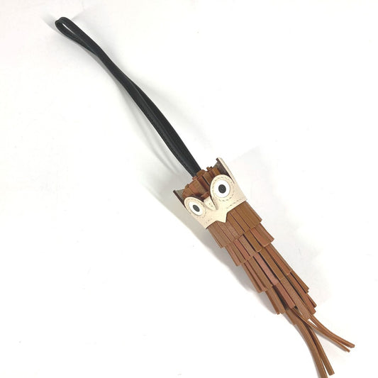 HERMES バッグチャーム シュエット フクロウ アクセサリー キーホルダー チャーム レザー レディース ゴールド/ブラック/ナタ ブラウン