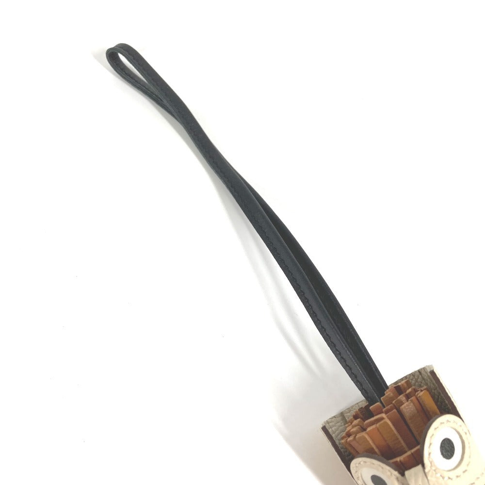 HERMES Chouette Owl Bag Charm, Accessory Keychain Charm, Leather, Women's, Gold/Black/Hatchet Brown