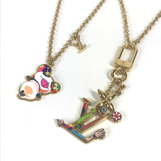 LOUIS VUITTON M02499 LV × TM 村上隆 パンダ セット2ネックレス・スーパーフラット チェーンネックレス 2本セット アクセサリー ネックレス メタル ユニセックス ゴールド