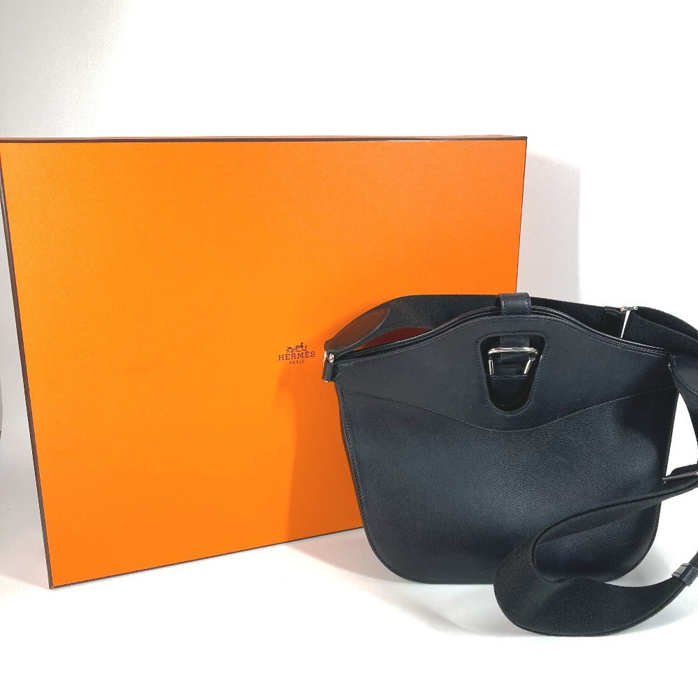 HERMES メッセンジャー アトラージュ カバン 斜め掛け ショルダーバッグ レザー レディース ブラック