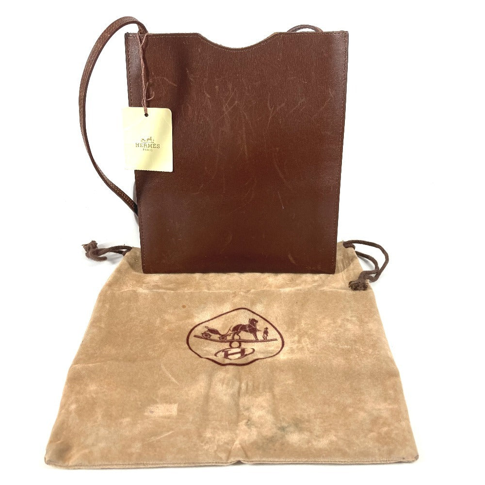 HERMES Onimetu Crossbody Pochette Shoulder Bag in Box Calf Leather, Unisex, Havana Brown