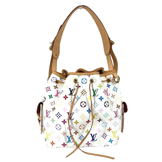 LOUIS VUITTON M42229 Monogram Multicolore Petit Noé Drawstring Shoulder Bag in Monogram Multicolore Canvas, Women's, Blanc and White