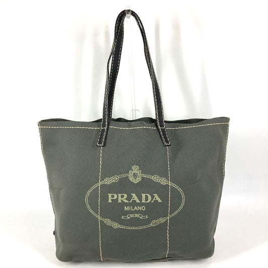 PRADA トライアングルロゴ 三角ロゴ プレート ロゴ 肩掛け トートバッグ カバン ショルダーバッグ ユニセックス グレー系×カーキ系