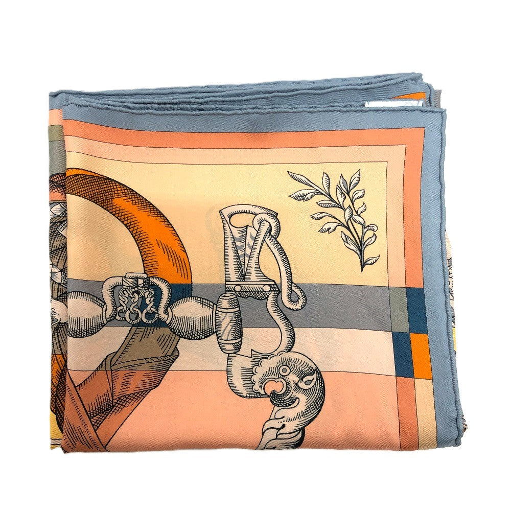 HERMES Double-Face Della Cavalleria Carre 90 Carre 90 Shawl Stole Large Scarf Scarf Silk Unisex Orange