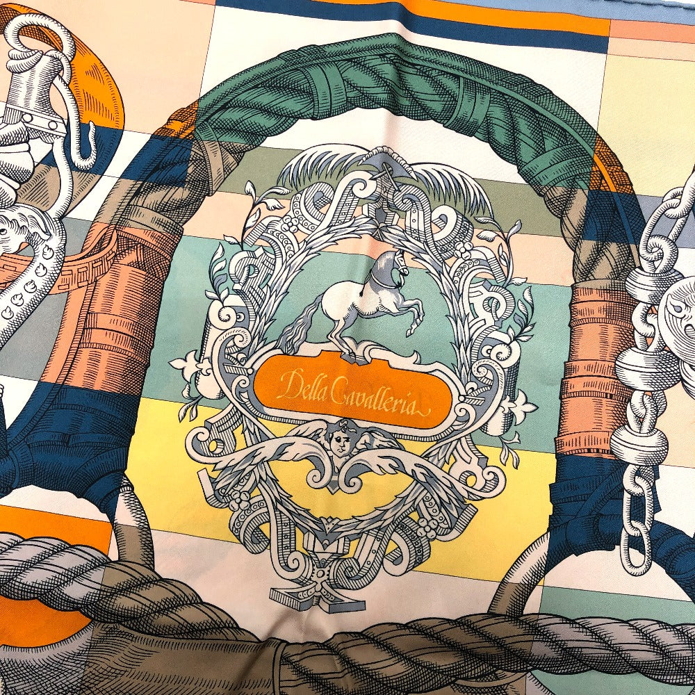 HERMES Double-Face Della Cavalleria Carre 90 Carre 90 Shawl Stole Large Scarf Scarf Silk Unisex Orange