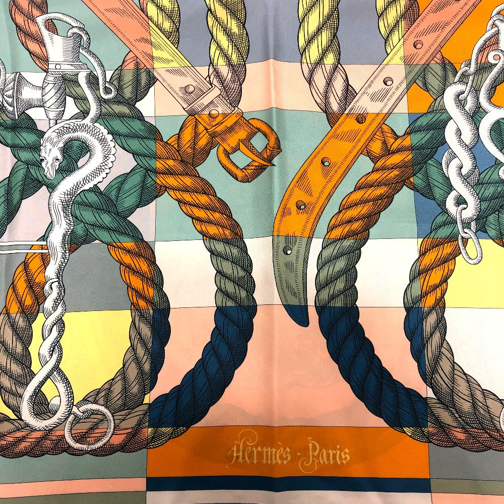 HERMES Double-Face Della Cavalleria Carre 90 Carre 90 Shawl Stole Large Scarf Scarf Silk Unisex Orange