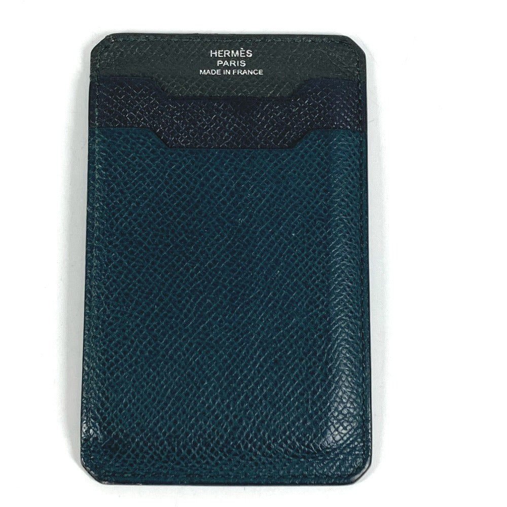 HERMES Logo City 3CC Business Card Holder Pass Case Tricolor Card Case Epsom Unisex Black