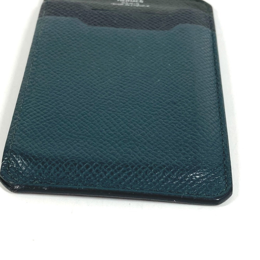 HERMES Logo City 3CC Business Card Holder Pass Case Tricolor Card Case Epsom Unisex Black