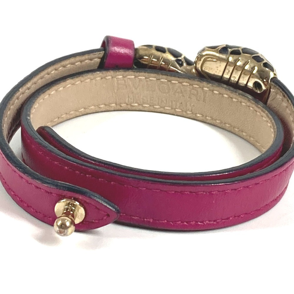 BVLGARI Double-Wrap Bracelet Bangle Serpenti Forever Logo Accessory Jewelry Bracelet Leather Unisex Pink