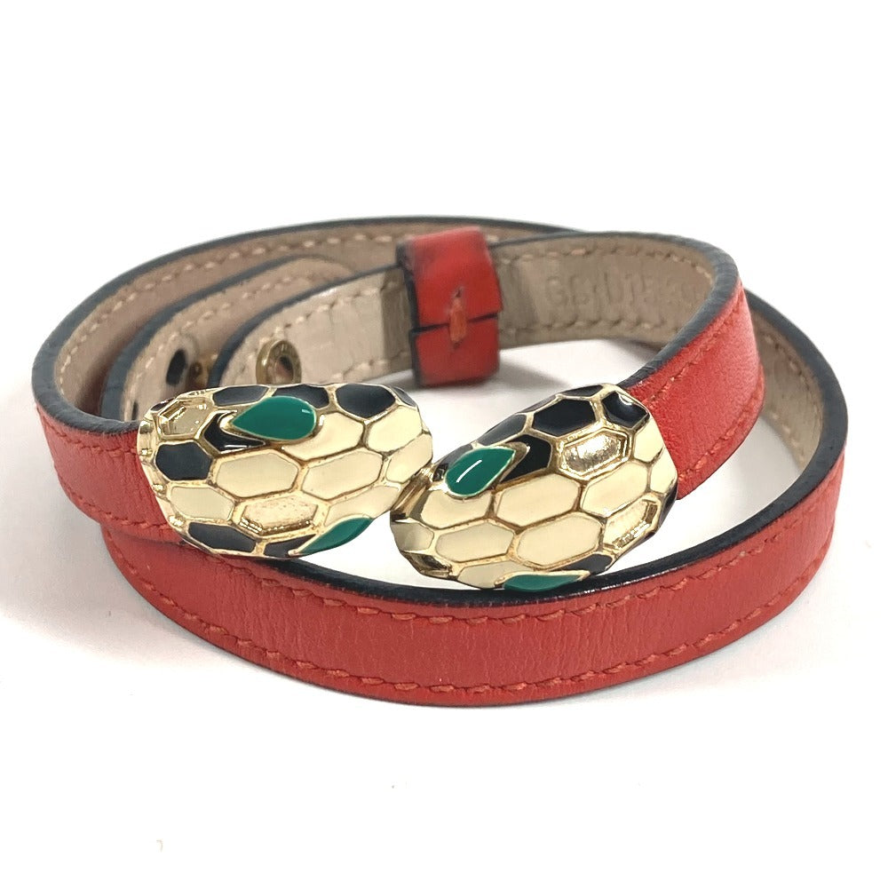 BVLGARI Double Bracelet Bangle Serpenti Forever Logo Accessory Jewelry Bracelet Leather Unisex Red