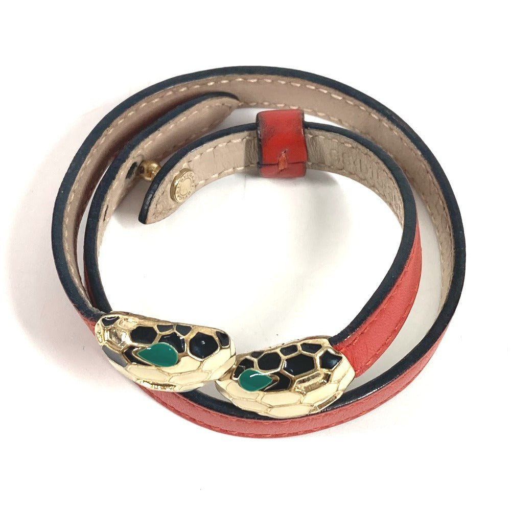 BVLGARI Double Bracelet Bangle Serpenti Forever Logo Accessory Jewelry Bracelet Leather Unisex Red