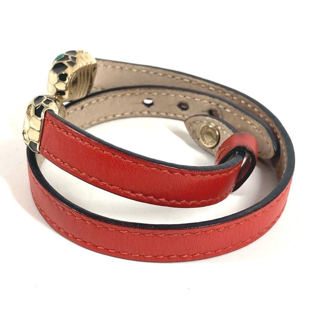 BVLGARI Double Bracelet Bangle Serpenti Forever Logo Accessory Jewelry Bracelet Leather Unisex Red