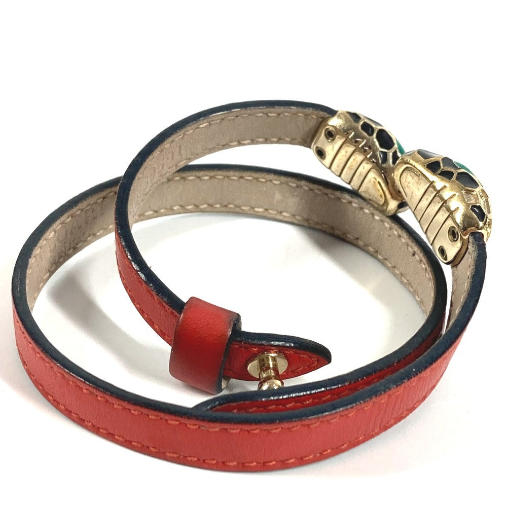 BVLGARI Double Bracelet Bangle Serpenti Forever Logo Accessory Jewelry Bracelet Leather Unisex Red