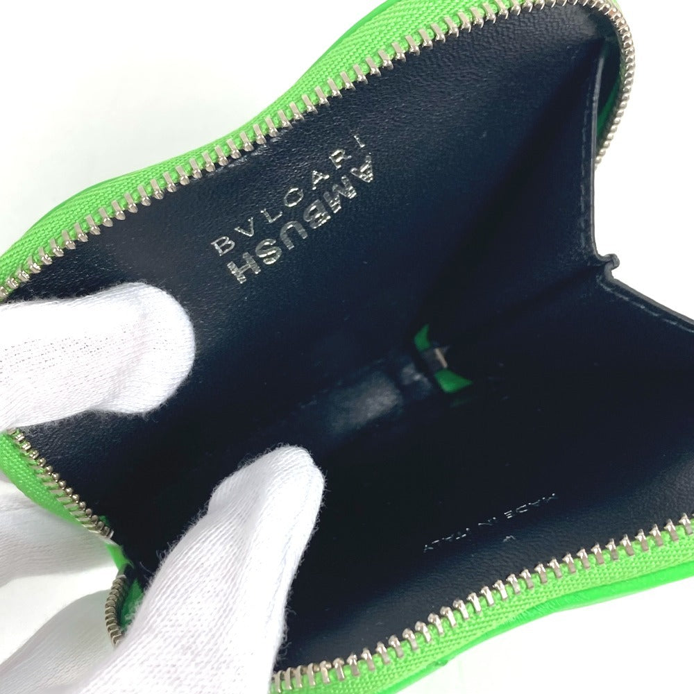 BVLGARI AMBUSH Logo Heart Wallet Coin Purse Leather Unisex Green