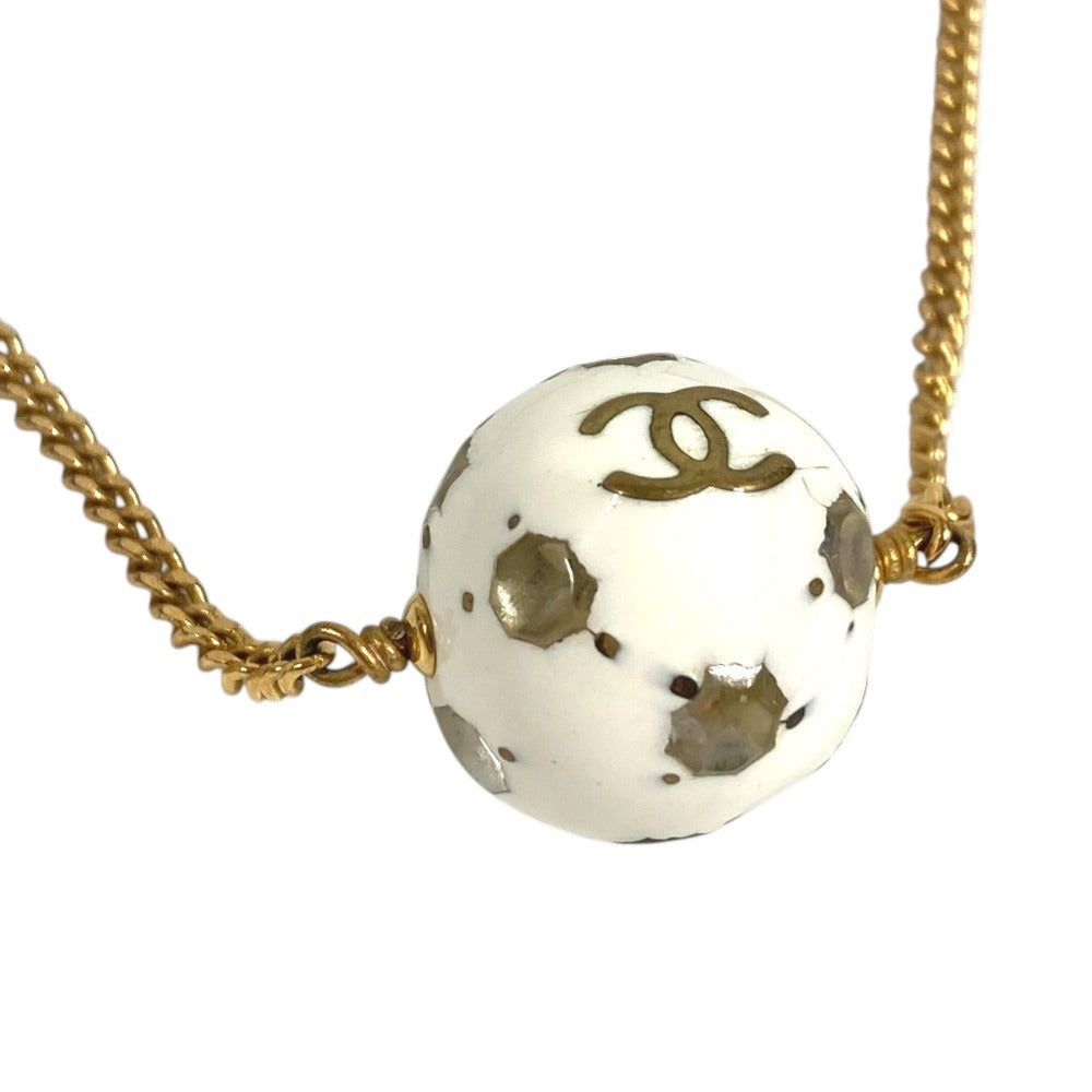 CHANEL 98P Soccer Ball Logo CC Coco Mark Accessory Jewelry Chain Necklace Metal Unisex White