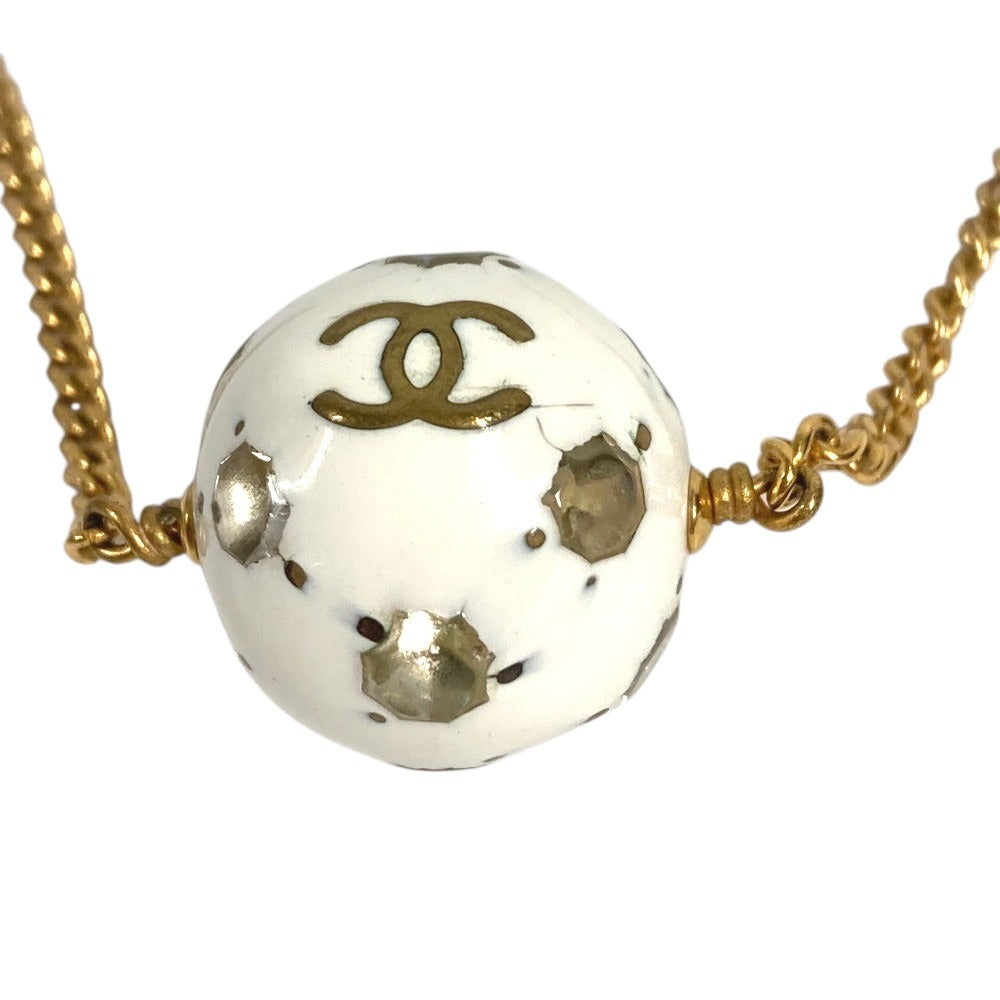 CHANEL 98P Soccer Ball Logo CC Coco Mark Accessory Jewelry Chain Necklace Metal Unisex White