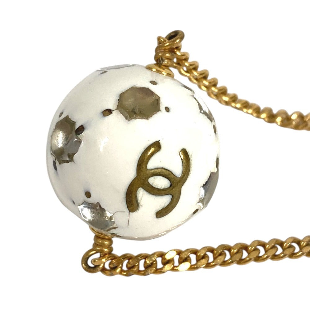 CHANEL 98P Soccer Ball Logo CC Coco Mark Accessory Jewelry Chain Necklace Metal Unisex White