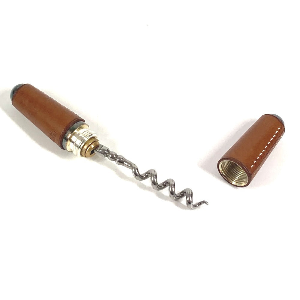 HERMES Logo Wine Opener Tableware Interior Goods Leather Unisex Brown