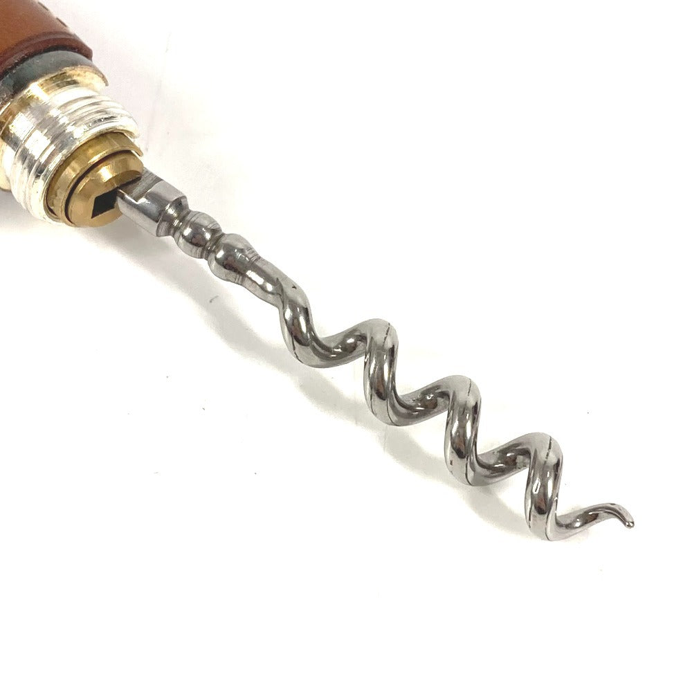 HERMES Logo Wine Opener Tableware Interior Goods Leather Unisex Brown