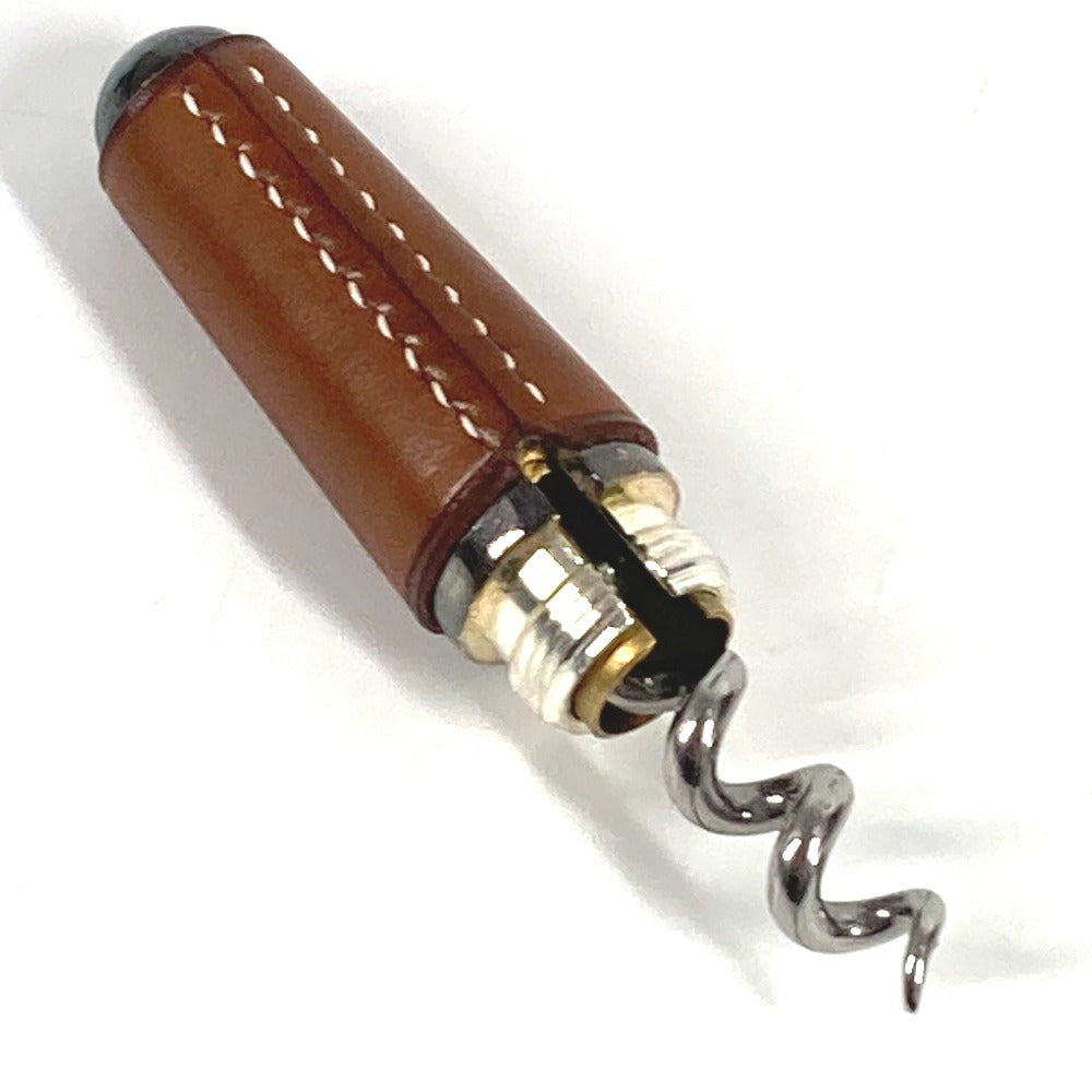 HERMES Logo Wine Opener Tableware Interior Goods Leather Unisex Brown