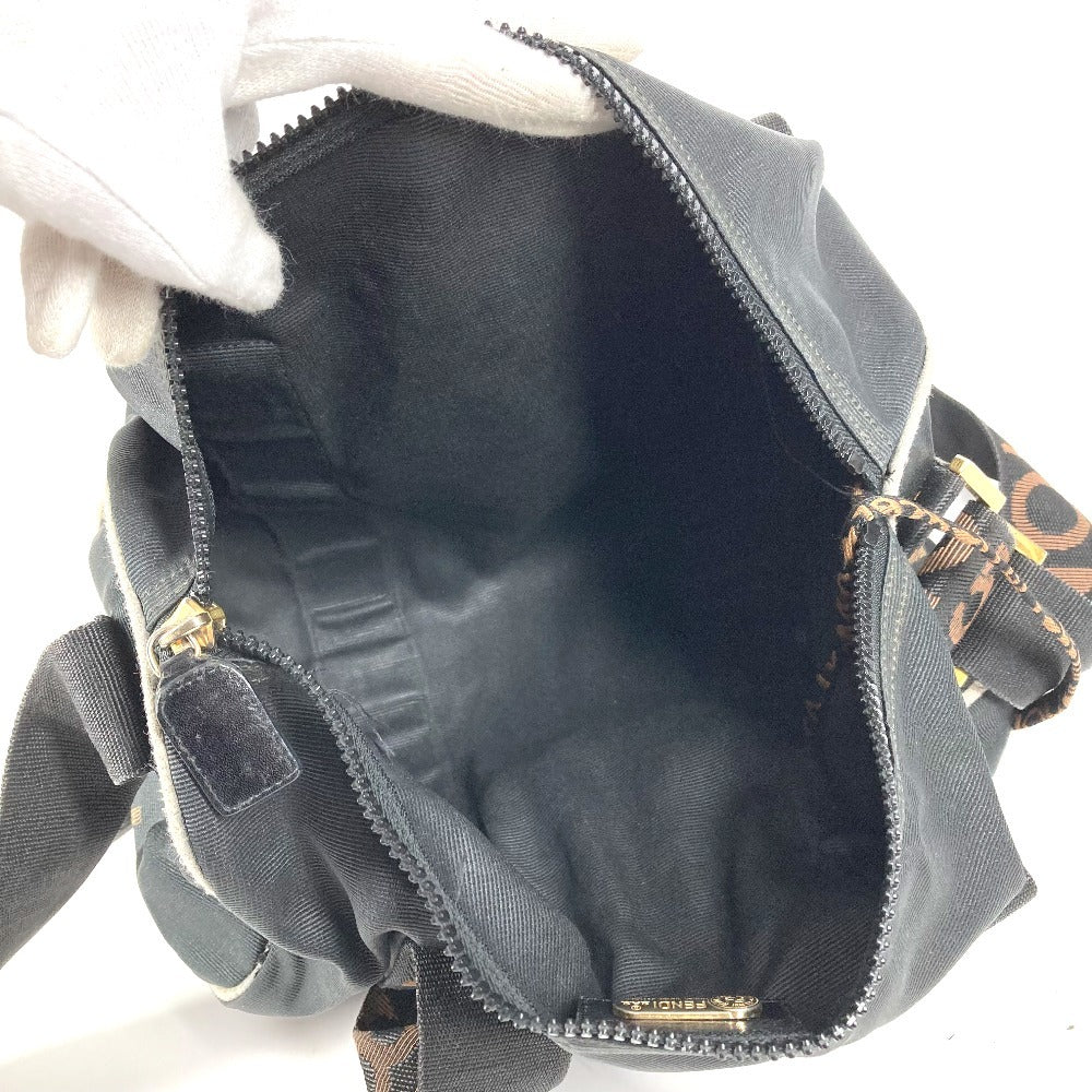 FENDI Vintage Logo Mini Boston Bag, Crossbody Bag, Handbag, Cylinder-shaped Shoulder Bag, Nylon, Unisex, Black