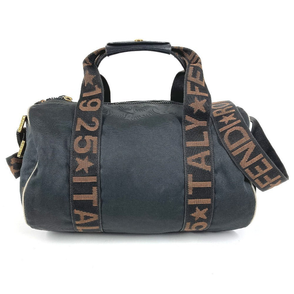 FENDI Vintage Logo Mini Boston Bag, Crossbody Bag, Handbag, Cylinder-shaped Shoulder Bag, Nylon, Unisex, Black