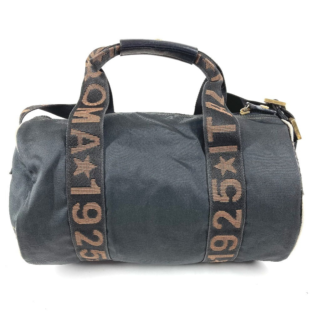 FENDI Vintage Logo Mini Boston Bag, Crossbody Bag, Handbag, Cylinder-shaped Shoulder Bag, Nylon, Unisex, Black